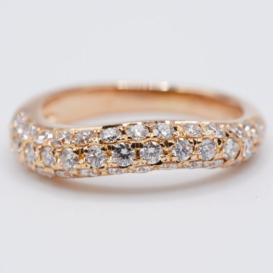 K18 ダイヤモンド パヴェリング 0.686ct ウェーブデザイン 約8号 鑑別書付き