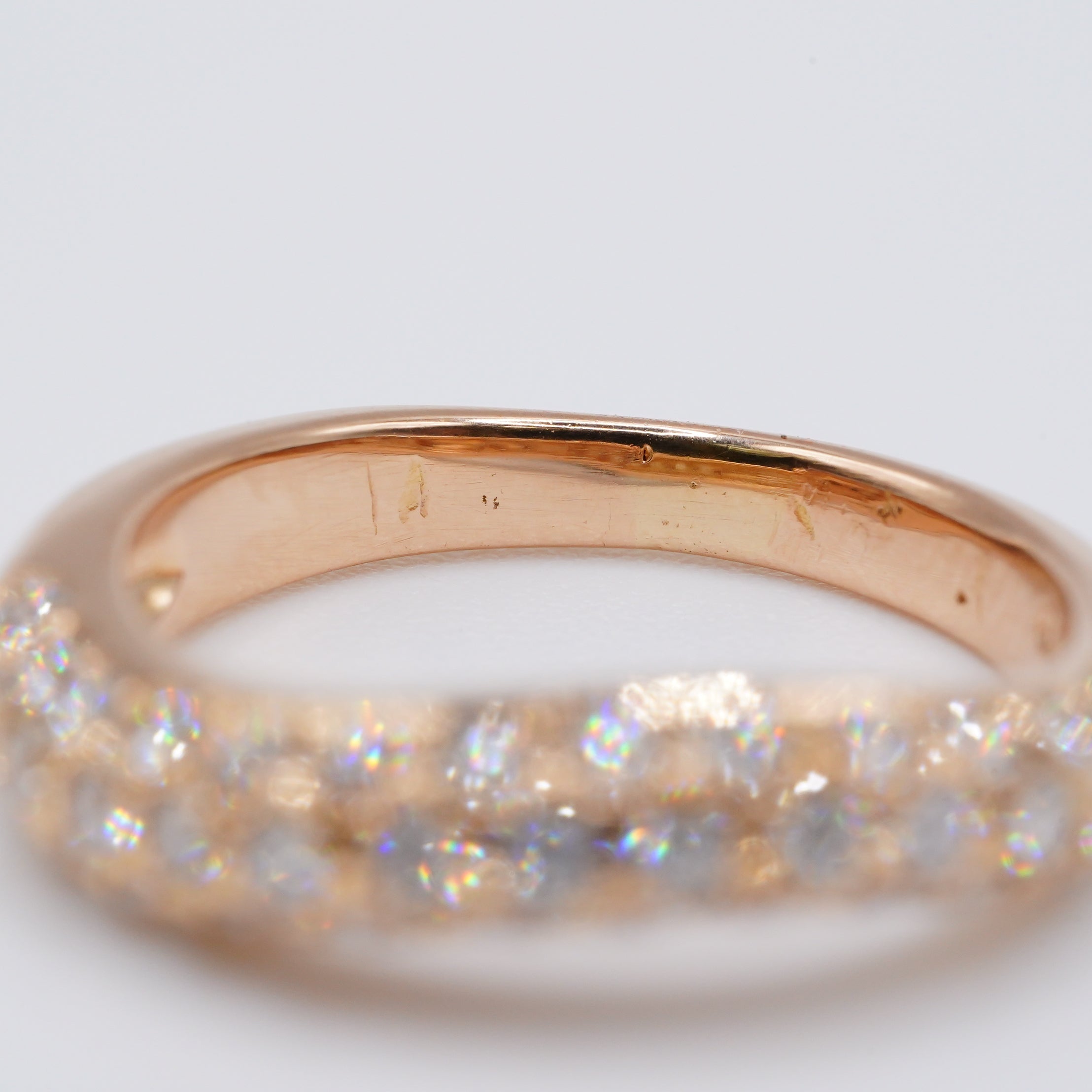 中古】K18 天然ダイヤモンド パヴェリング 0.686ct ウェーブデザイン