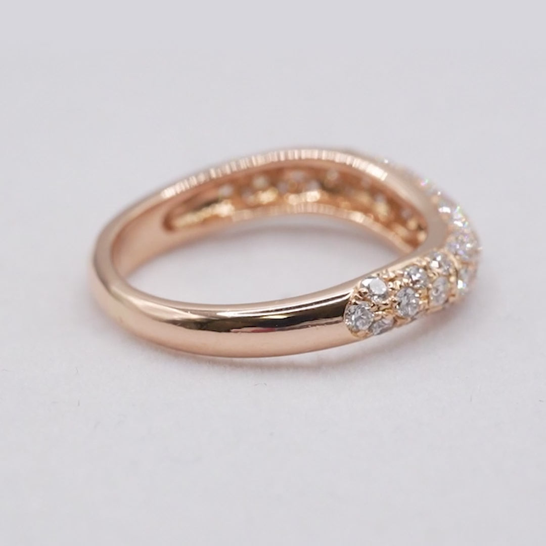 中古】K18 天然ダイヤモンド パヴェリング 0.686ct ウェーブデザイン