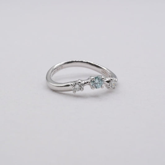 【中古】Pt900 ブルーグリーンダイヤモンドリング 0.14ct＋ダイヤ0.16ct｜CGL鑑別書付